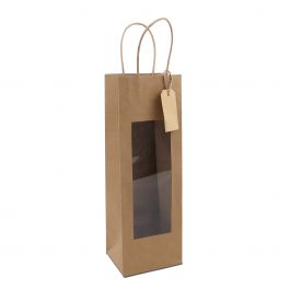 Gift bags with window and tag 12+10x35 cm Kraft (100 pcs) [FP-DPT121]
