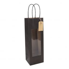 Gift bags with window and tag 12+10x35 cm black (100 pcs) [FP-DPT122]