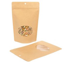 Stand Up Pouches Kraft Compostable 14.9x8.9x23.2cm with oval Window | 113 grams (100 pieces) [ZBGEO7K]