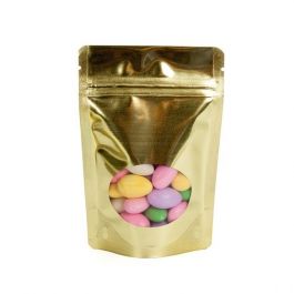 Stand Up Pouches Gold with oval Window 10x6x15cm | 57 grams (100 pieces) [ZBGMO2SG]