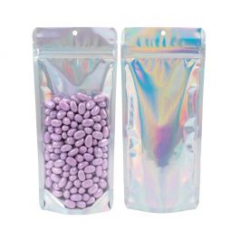 Stand Up Pouches Transparent/Iridescent/Holographic 10,8x6x23,8cm With Hanghole (25 Pieces) [ZBGH1NC]