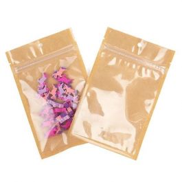 Kraft Barrier Bags with clear front 9.2 x 12.7 cm w/Tear Notches (100 Pieces) [HZB4KC]