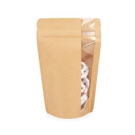 Stand Up Zipper Pouch w/ Vertical Window Kraft 13x7.9x20.6 cm (100 pieces) [ZBGV3K]