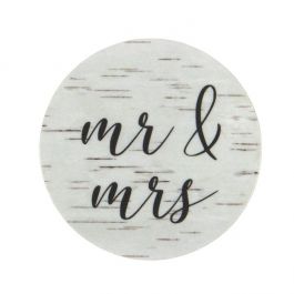 Stickers Round Mr. & Mrs. (Wood with Grey Print) 3,8 cm (1 Sheet) [LS1HBMM]