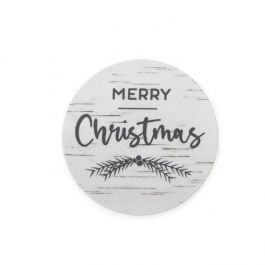 Stickers Round Merry Christmas (White Birch w/ Grey Text) 3,8 cm (1 Sheet) [LS1HMC]