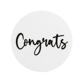 Stickers Round Congrats (White w/ Black Text) 3,8 cm (1 Sheet) [LS1HWC]