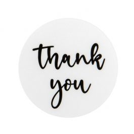 Stickers Round Thank You (White w/ Black Text) 3,8 cm (1 Sheet) [LS1HWTY]