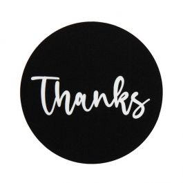 Stickers Round Thanks (Black w/ White Text) 5,1 cm (1 Sheet) [LS2BTH]