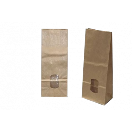 Block Bottom Bags Kraft Brown 8x5x24cm 70 g/m2 lined with 30my OPP Foil and clear Window | 200-250 grams (100 pieces) [PAB814]