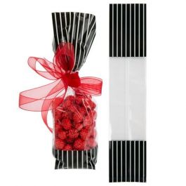 Printed Bags Black with Cream stripes 5.1x4.8x24.1cm with side gusset (100 pieces) [G1BKC]