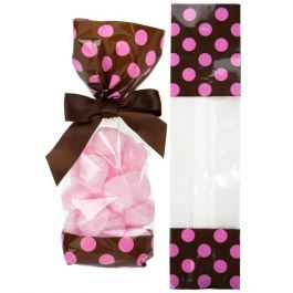 Printed Bags Brown with Pink dots 6.7x4.8x27.3cm with side gusset (100 pieces) [G2BP]