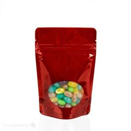 Stand Up Pouches Red with oval Window 10x6x15cm | 57 grams (100 pieces) [ZBGO2R]