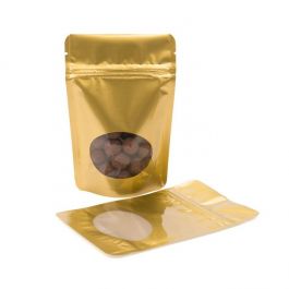 Stand Up Pouches Gold with oval Window 10x6x15cm | 57 grams (100 pieces) [ZBGO2G]