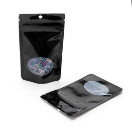 Stand Up Pouches Black with oval Window 8x5x13cm | 28 grams with hang hole (100 pieces) [ZBGO1BH]