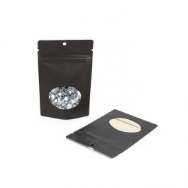 Stand Up Pouches Kraft Black with oval Window 10.2x6x15.2cm | 57 grams with round hang hole (100 pieces) [ZBGO2BKH]