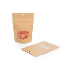 Stand Up Pouches Kraft with oval Window 10x6x15cm | 57 grams with round hang hole (100 pieces) [ZBGO2KH]