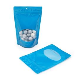 Stand Up Pouches Blue with oval Window 14.9x8.9x23.2cm | 312 grams with round hang hole (100 pieces) [ZBGO7BLH]