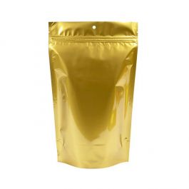 Gold Metallized Zipper Pouch Bags 17 x 9 x 28,5 cm with hang hole (100 Pieces) [ZBGM4GH]