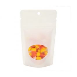 White Kraft Stand Up Zipper Pouch Bag 8 x 5 x 13 cm with Oval Window + Hang Hole (100 Pieces) [ZBGO1WKH]
