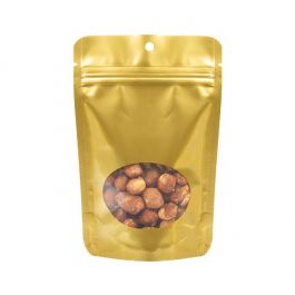 Stand Up Pouches Gold With Oval Window 10,2x6x15,2cm With Hanghole (100 Pieces) [ZBGO2GH]