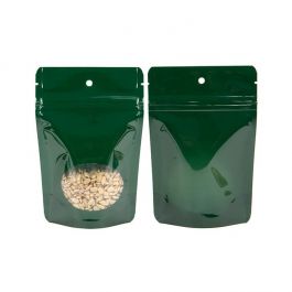 Stand Up Pouches Green With Oval Window 10,2x6x15,2cm With Hanghole (100 Pieces) [ZBGO2HGH]