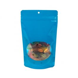 Stand Up Pouches Blue With Oval Window 13x7,9x20,6cm With Hanghole (100 Pieces) [ZBGO3BLH]